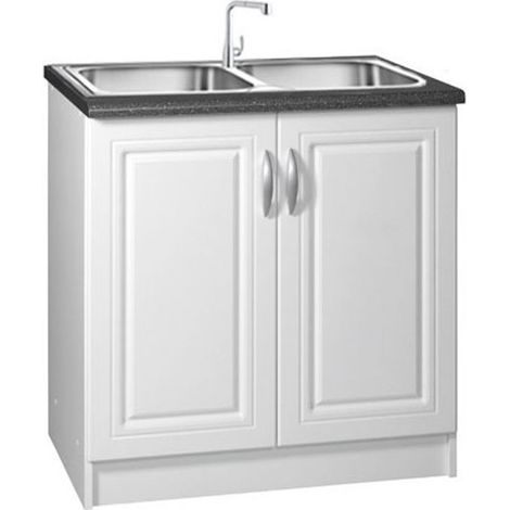 Tendencio – Meuble sous évier 80 cm – 2 portes – 1 étagère – Mélaminé blanc – Pour cuisine moderne et espaces optimisés