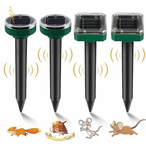 Detaupeur Solaire 4pcs Anti Taupe Ultrason Repulsif Serpent Chasse Taupes Eliminer Prise Ultrason Souris Anti-Taupes Campagnols Nuisibles Etanche pour Jardin Pelouse en Plein Air