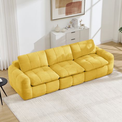Canapé modulable 3 places sans structure, avec revêtement en chenille douce au toucher, capitonné losanges, ergonomique, coussins d'assise et de dossier épais, confort optimal même en cas d'utilisatio (1/5)