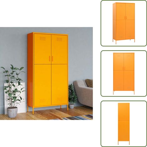 Garde-robe Jaune moutarde 90x50x180 cm Acier - Armoire - Meuble Rangement - Placard - Dressing - Wardrobe (1/5)