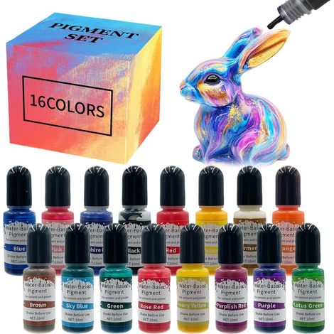 Pigments de couleur hautement concentrés pour poudre de coulée, 16 couleurs de 10 ml, peinture à béton à base d'eau et peinture à plâtre, idéale pour le modélisme, les projets de bricolage (1/5)