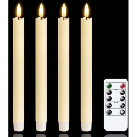 Bougies LED sans flamme avec minuterie à distance, bougies de fenêtre ivoire vacillantes fonctionnant sur piles, lot de 6 bougies sans flamme en cire véritable (2 x 25CM)(sans batterie) (1/4)