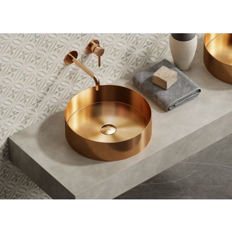 Lavabo rond à poser VENUS 38x38x11 cm en acier inoxydable rose gold (1/2)