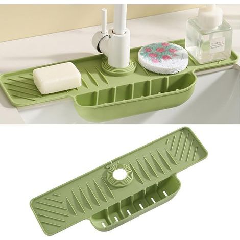 Dosseret en silicone pour robinette cuisine et salle de bain, fixation au dos avec boucle, vert