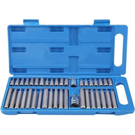 Ej.Life Lot 40 pièces Embouts de Vissage, Jeu D'embouts Torx avec Adaptateur D'entraînement 1/2" et 3/8", Ensemble Eembouts de vissage très Longs et Porte-Embouts, Spline Courts et Longs Hex Torx (1/5)