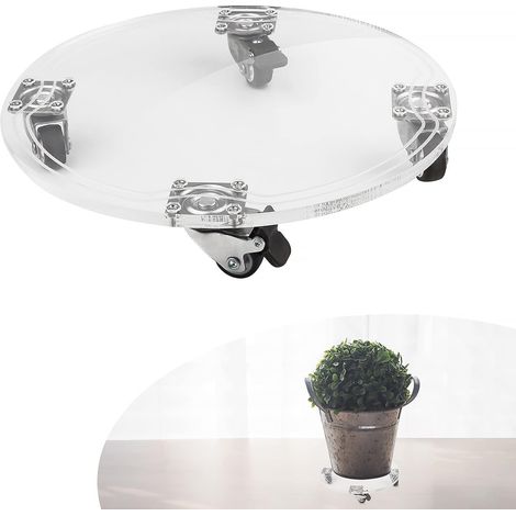 Chariot plantes roulettes acrylique 26x4,5 cm diamètre, support intérieur/extérieur 30 kg (1/3)