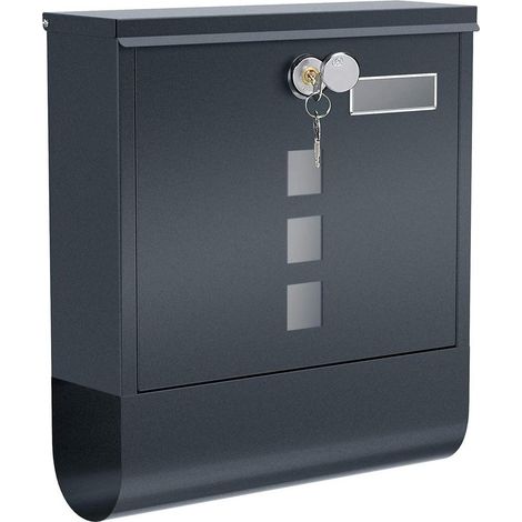 Boîte aux lettres murale avec serrure et porte-journal 30,5 x 9,5 x 33,3 cm pratique style moderne en acier gris anthracite (1/2)