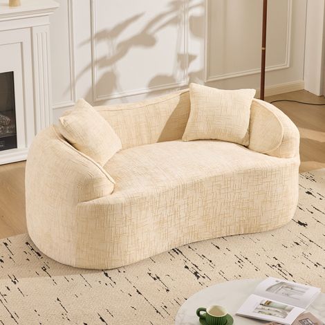 Sofá curvo 2 plazas tapizado en beige con asiento ergonómico espuma y muelles (1/5)