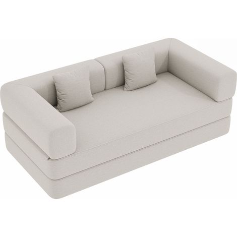 ELVMI Schlafsofa für den Boden, 3-Sitzer mit Verstellbaren Armlehnen und Kissen, aus Cord, Cremeweiß (1/5)