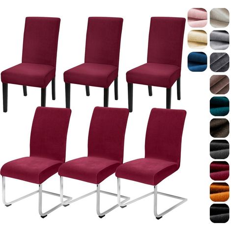 Housses de chaise extensibles en velours pour salle à manger, lot de 6, bordeaux (1/5)