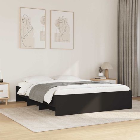 Cadre de lit sans matelas noir 160x200 cm bois d'ingénierie (1/5)