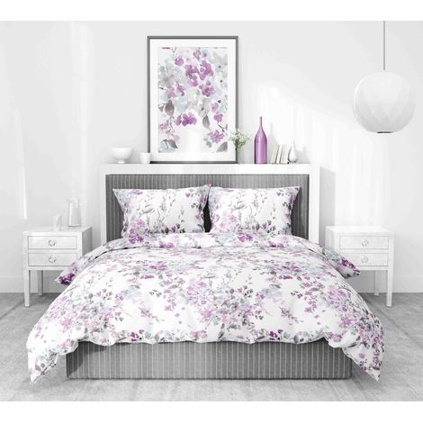 COPRIPIUMINO FIORE Dipinto Rosa in Puro cotone Made in Italy Cm. 155X200