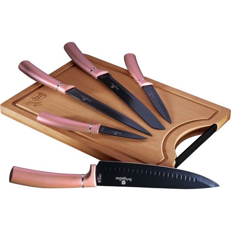 Berlinger Haus I-Rose Jeu de 5 Couteaux de Cuisine Professionnel Acier inox, Chef, Planche à Découpe  Rose