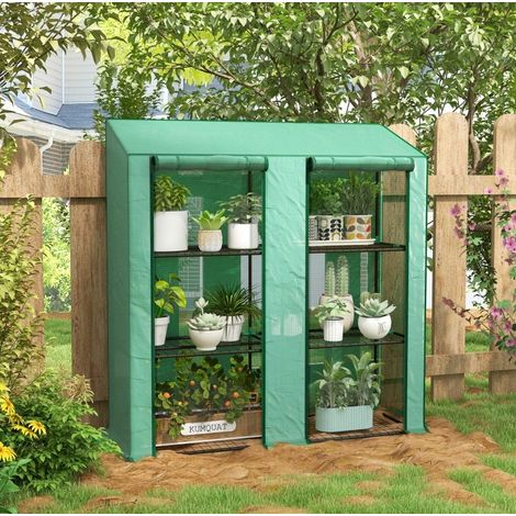 Mini invernadero de 3 niveles con 6 estantes de rejilla, 2 aperturas, funda verde OKMYHOME (1/5)