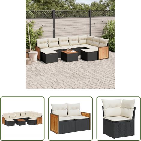 vidaXL Gartensessel - 10-tlg. Garten-Sofagarnitur mit Kissen Schwarz Poly Rattan (1/5)