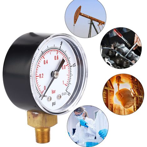 Manomètre cadran 50 mm raccord bas 1/8 BSPT pour air eau huile gaz (0-15 PSI 0-1 Bar) (1/5)