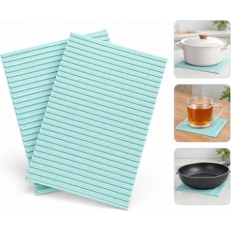 2 Pcs Set de Table TPR Bleu Clair Carre Simple 30 x 18 x 0.5 cm Dessous de Plat Anti Chaleur Table Cuisine The Cafe Moderne (1/5)