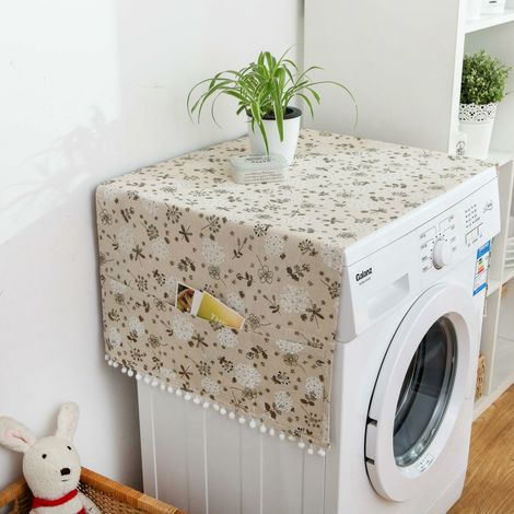 Housse anti-poussière et anti-huile pour sèche-linge à chargement par le haut, sac de rangement latéral en tissu, en coton et lin, protection électrique pour réfrigérateur et cuisine (gris)-AquaForge (1/5)