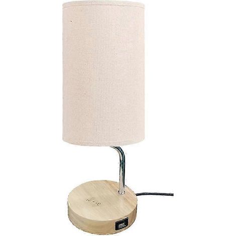 Lampe de chevet tactile avec chargeur sans fil intelligent, port USB et intensité réglable (3 niveaux). Compatible avec les lampes de chevet à prise européenne. (1/5)