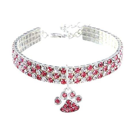 Collier pour Animal de Compagnie avec Diamants - Réglable - Pendentif en Forme de Griffe de cœur élastique - pour Chat et Chien - Petit Collier pour Animal Domestique (1/4)