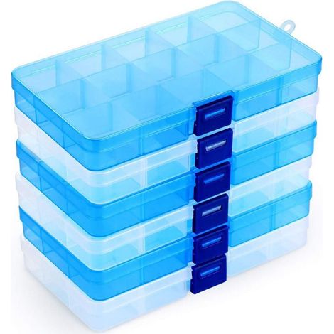 Schmuckaufbewahrungsbox mit 6 Fächern (2 Farben), 15 verstellbare Fächer, Kunststoff-Aufbewahrungsbox mit verstellbaren Trennwänden für Ohrringe, Halsketten und (1/5)