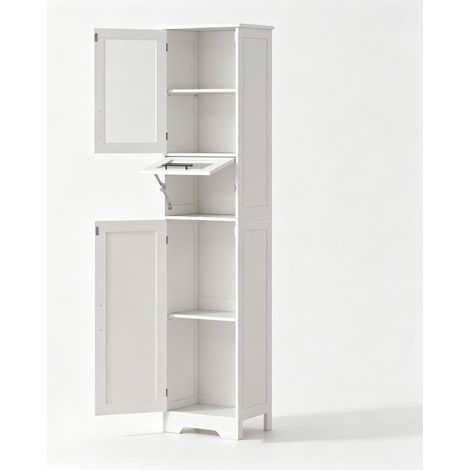 Columna de baño independiente blanca de MDF con 1 cajón, 2 puertas y estantes ajustables (1/5)