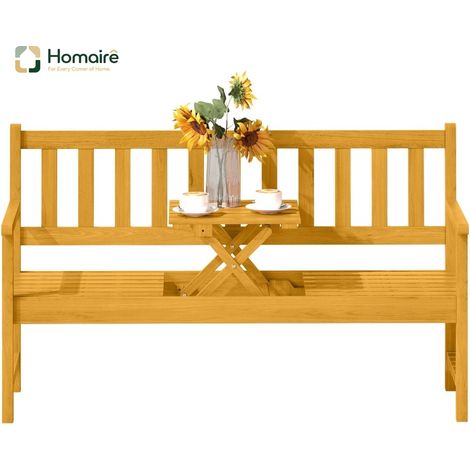 HOMAIRE 2-Sitzer Klappbarer Teak Gartenbank mit Rücken- und Armlehnen, wetterfest, 320kg belastbar, für Balkon und Garten