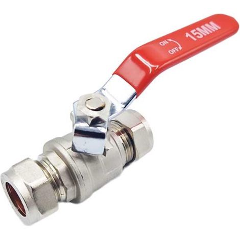 Handle Lever Inline Ball Valve 15mm Compression Red Quarter Turn (1/2)