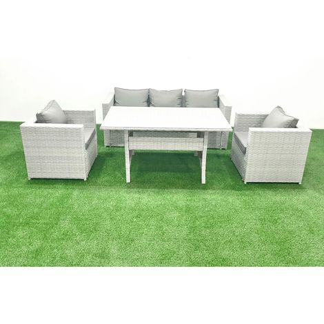 Fimous Garden Dining Set Outdoor Rattan Furniture Set with Sofa Dining Table 2 Chairs Light Grey Mixed (1/5)