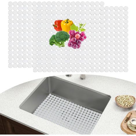 Lot de 2 tapis d'évier pour évier en acier inoxydable/céramique, 30 x 40 cm, tapis d'évier découpable, en PVC, tapis d'égouttement pour évier de cuisine, transparent (1/5)