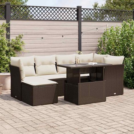 Salon de jardin avec coussins 7 pcs marron résine tressée (1/5)