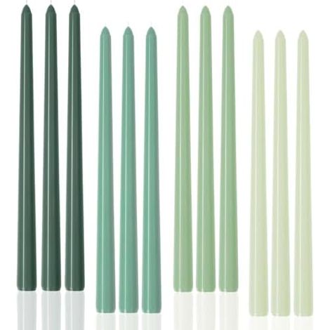 Velas de tallo largo, sin humo, sin perfume, de color verde degradado, 30 cm (paquete de 12) - Ideales para bodas, Adviento, decoración del hogar, cenas y Navidad. (1/5)