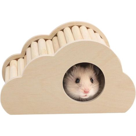 Maison en bois en forme de nuage pour hamster, avec échelle, adaptée aux petits animaux de compagnie, dimensions : 16 x 11 x 9 cm (1/5)
