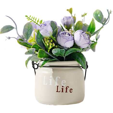 Bouquet Floral Artificiel - Composition Florale Table Centre - Pot Céramique Blanc - Fleur en Soie - Décoration Intérieure - 1 Pièce (1/5)