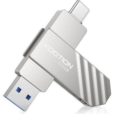 Cle USB 512 GO Clé USB C 3.2 Clef USB 512Go OTG Jusqu'à 500MB/s 2-en-1 Double Connecteurs Externe SSD Métal pour Type-C-iPhone/Android-Smartphone/Tablette/Mac/PC, Argent (1/5)