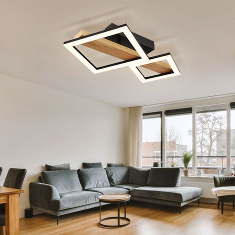 LED Deckenleuchte Holz Wohnzimmerlampe Designleuchte Deckenlampe Quadrate, MDF Metall, 19W 1150Lm warmweiß, LxBxH 48x30x10 (1/5)