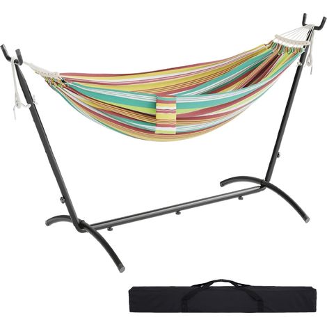 Hängematte mit Gestell, Doppelhängematte im böhmischen Stil mit Gestell, tragbar mit robustem, verstellbarem Rahmen, maximale Belastbarkeit 270 kg, geeignet für Terrassen, Patios und Gärten (Grün)