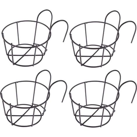 Support de fleurs suspendu noir 16169cm 4 pièces support de pot de fleurs balcon pot de fleurs rond fer panier de fleurs suspendu adapté pour balcon (1/5)