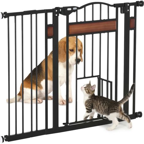 Cancelletto per Cani di Taglia Media e Piccola con Chiusura Automatica, 74-105x76.2 cm, Nero