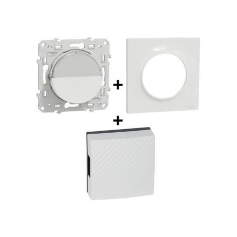 Schneider - Odace 2011 - Poussoir Porte Etiquette + Plaque + Carillon Legrand - Blanc - Ref. : S520266 + S520702 + 041651 (1/5)