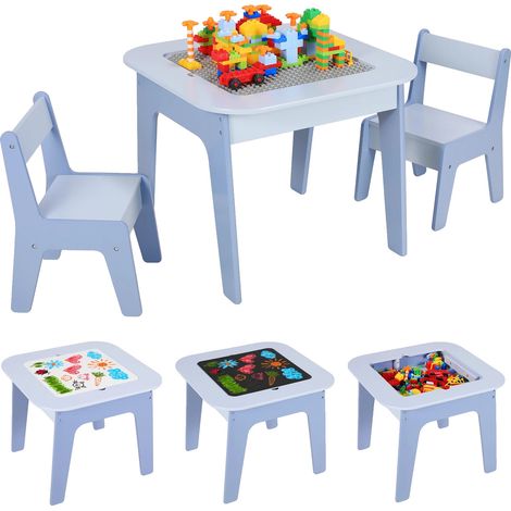 Juego de mesa de actividades, incluye 2 sillas, espacio de almacenamiento, color azul. (1/2)