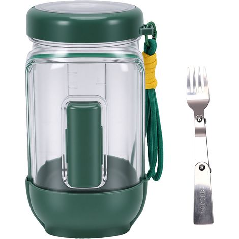Saladier bocal à ouverture latérale avec fourchette, récipient étanche, idéal pour la maison, les voyages et le travail (vert) (1/5)