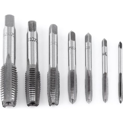 7pcs Filetage Métrique Robinet Taraud Taraudé Outil de Taraudage en Acier Filetage à la Main M3 M4 M5 M6 M8 M10 M12 (1/5)
