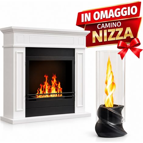 Camino a bioetanolo da terra JEFFERSON Bianco L 89,5 x H90,5 x P28 + Camino da tavolo Nizza nero OMAGGIO (1/5)