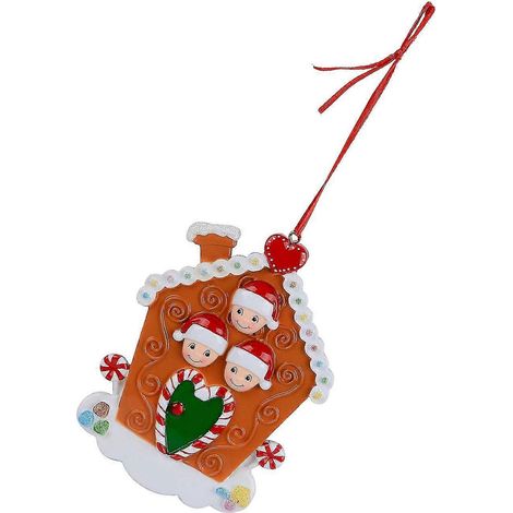 Pendentif de Noël en résine « Année du Bonhomme de Neige » pour la famille, décoration personnalisée pour sapin de Noël (maison orange de Noël à 3 têtes) (1/3)