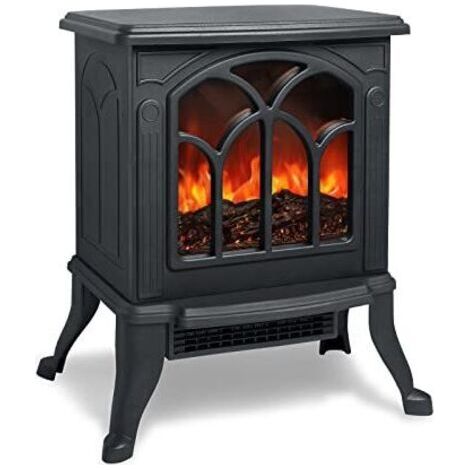 Cheminée électrique avec chauffage et feu de bois Cheminée électrique LED effet flamme poêle à économie d'énergie 750 W/1500 W fonction de chauffage commutable – Noir (1/5)