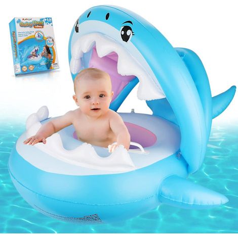 Bouée gonflable pour bébé avec protection solaire UPF 50+ et auvent, adaptée aux enfants de 6 à 36 mois, pour les piscines.-AquaForge (1/5)