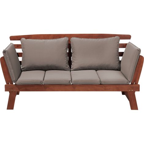 Garden Bench with Cushion PORTICI 210 cm Eucalyptus Wood Dark Brown/ Taupe (1/5)
