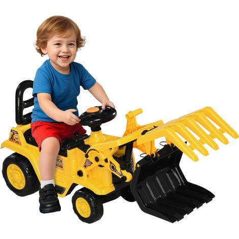 Escavatore per Bambini 2-4 Anni con Pinza, Pulsante per Suoni e Spazio Portaoggetti, 83x27x39 cm, Giallo e Nero