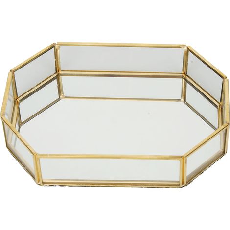 Boîte de rangement octogonale en flanelle pour bijoux et desserts, 20x14x4 cm, mini panier géométrique doré (1/5)